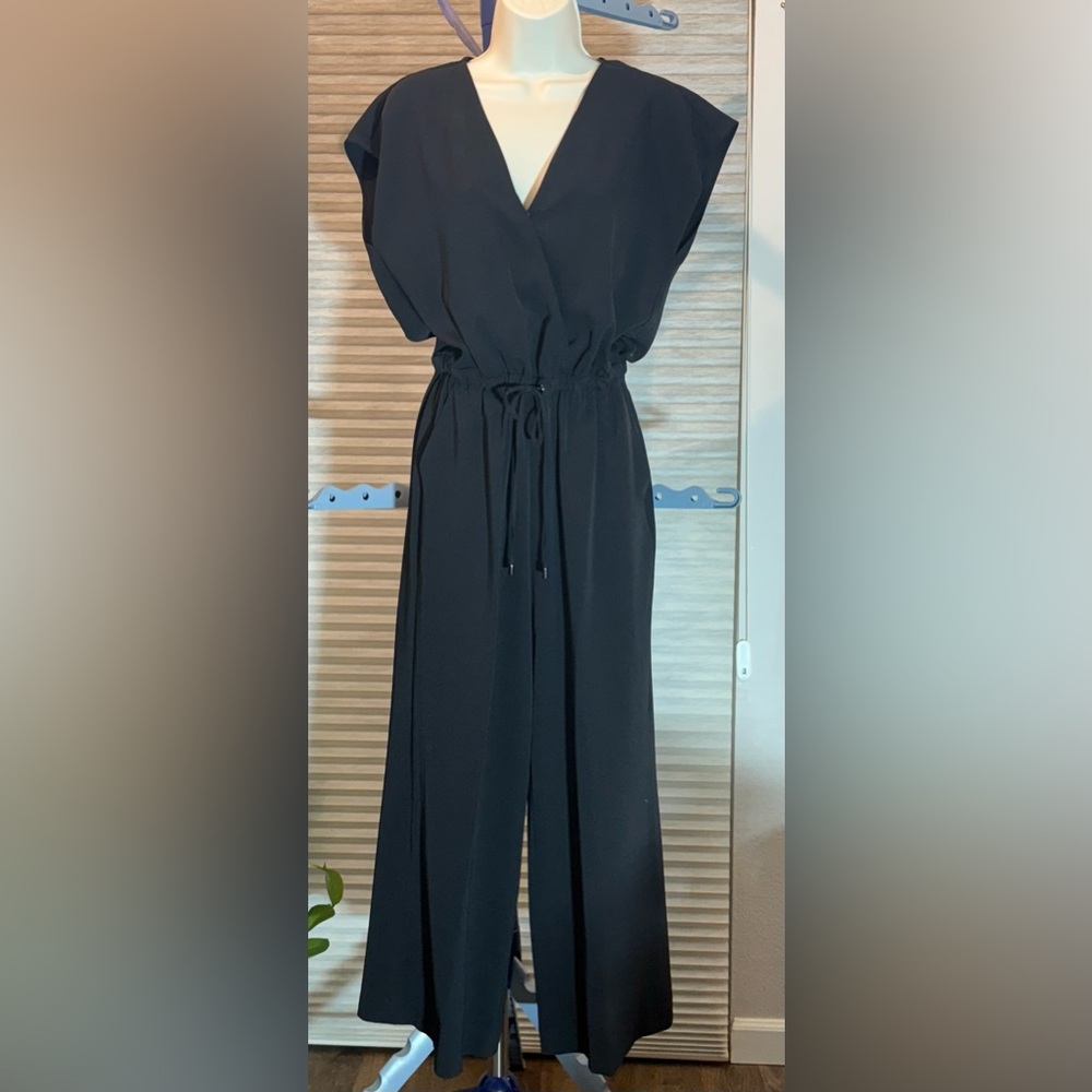 Ann Taylor Factory Black V-Neck Jumpsuit with Drawstring Waist NWT S